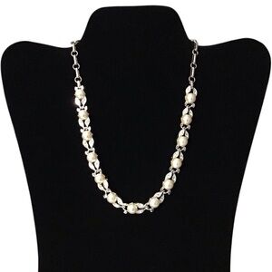 Lisner Necklace Silver Cream Pearls Diamonds Wedding Evening Fashion Jewelry
